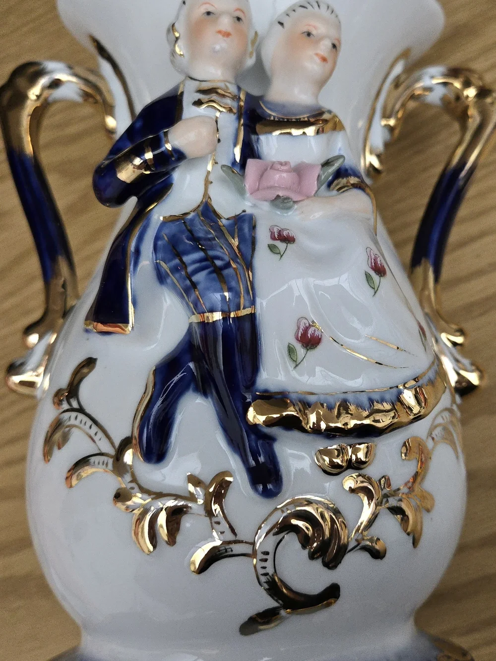 Vtg. LaReaux French Porcelain Vase Victorian Couple
